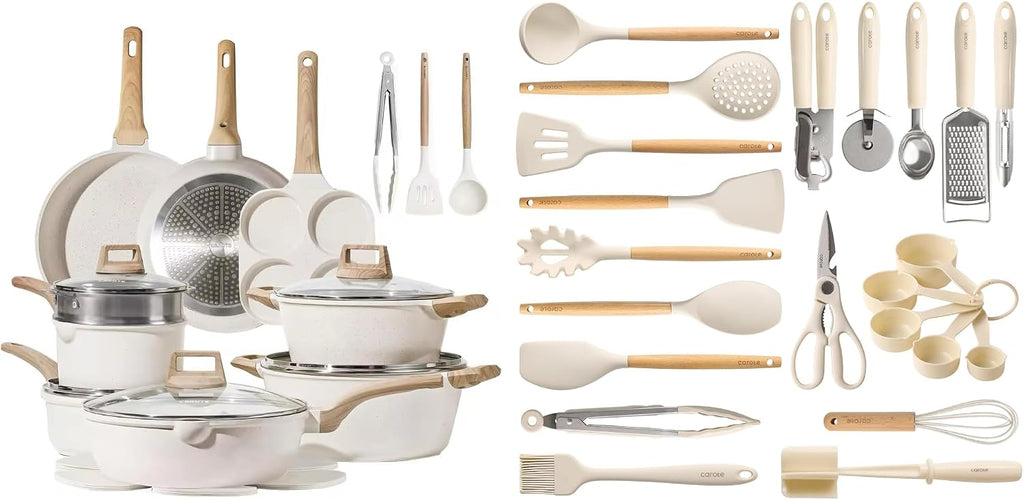 CAROTE 43pcs Cookware Utensil Set, Nonstick Cookware Sets, 446°F Heat Resistant Kitchen Utensils Gadgets Set