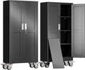 erosoei 61' H Metal Garage Storage Cabinet, Rolling Tool Cabinet with 2 Doors and Wheels, Locker Steel Cabinet with 3 Adjustable Shelves, Organization Cabinet for Garage,Office,Home,Gym,School（Black）