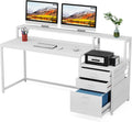 LITTLE TREE 63 Inch Computer Desk with File Drawer Cabinet, Home Office Desks with Ergonomic Monitor Stand