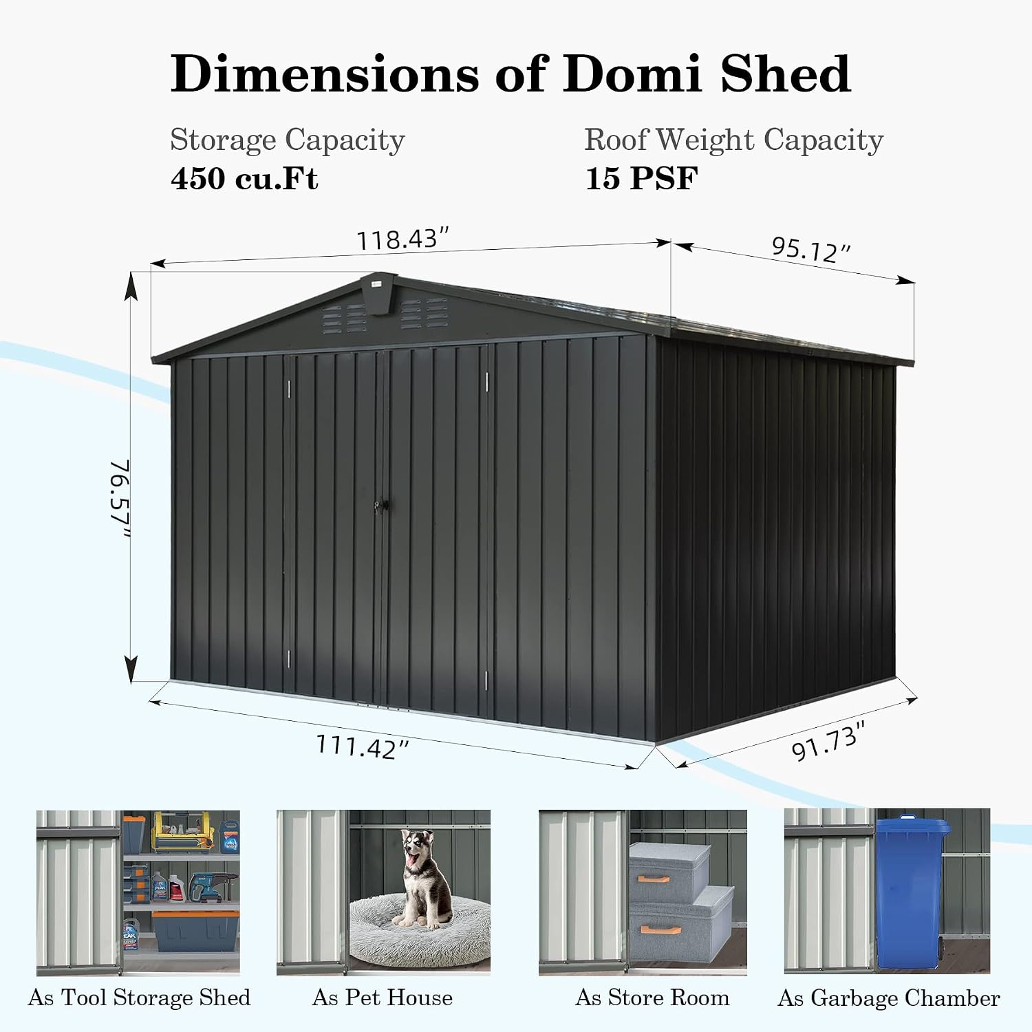 Domi Outdoor Storage Shed 10'x 8', Metal Garden Shed for Bike, Trash Can, Tools, Lawn Mowers, Pool Toys, Galvanized Steel Outdoor Storage Cabinet with Lockable Door for Backyard, Patio, Lawn