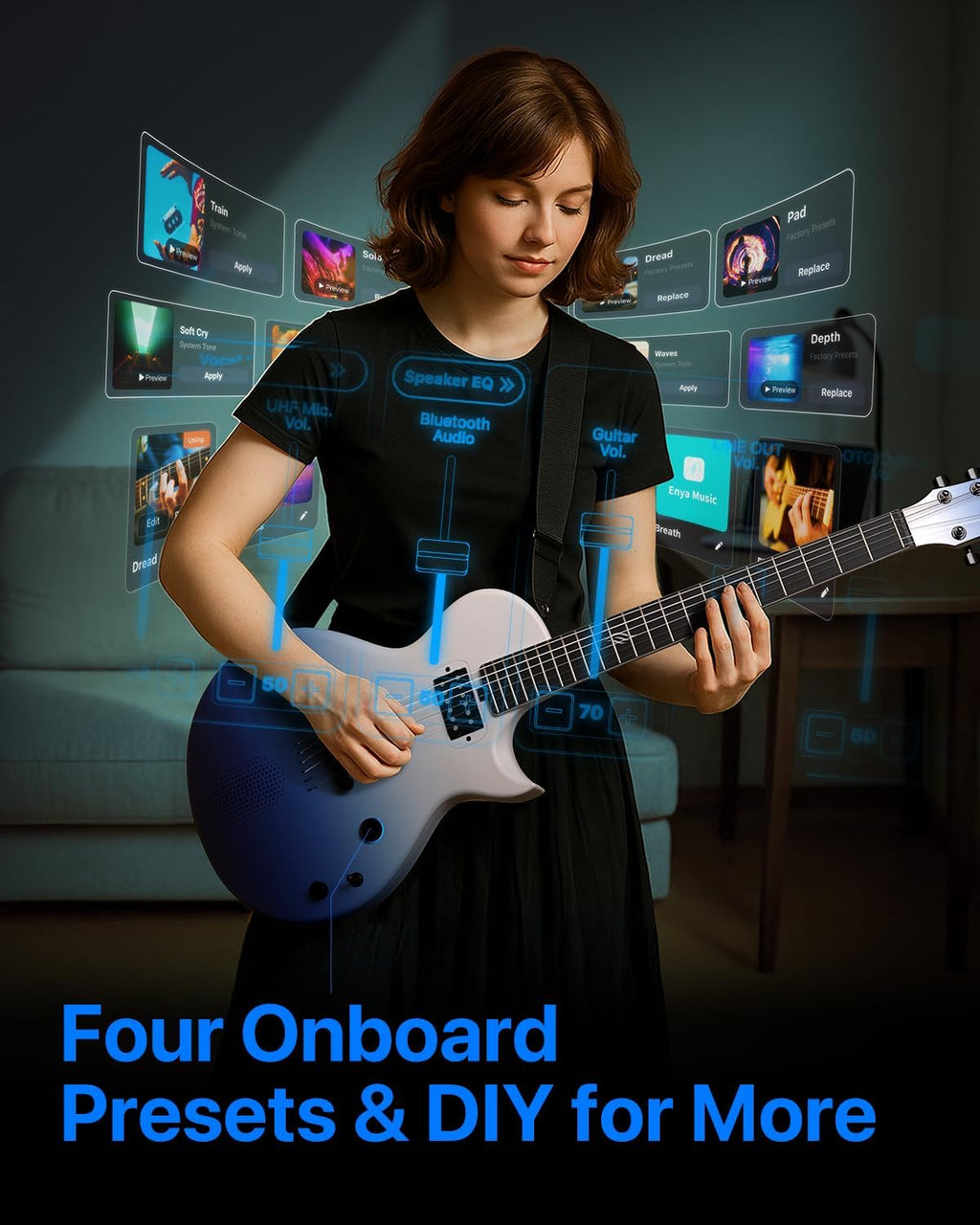 Enya Electric Guitar Nova Go Sonic Smart Electric Carbon Fiber Guitarra with 10W Wireless Speaker, Onboard Presets, All-in-One Portable Rig for Street Performers & Home Studios, 2-Year Warranty