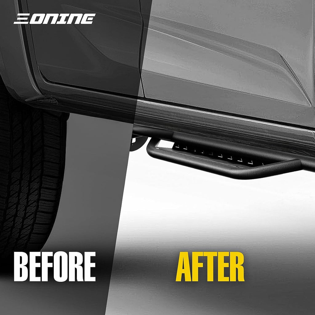 ONINE Running Boards Custom Fit 2019-2026 Chevy Silverado/GMC Sierra 1500 & 2020-2026 Chevy Silverado/GMC Sierra 2500HD/3500HD Crew Cab Side Steps Rock Silders, Tri-Step Textured Black