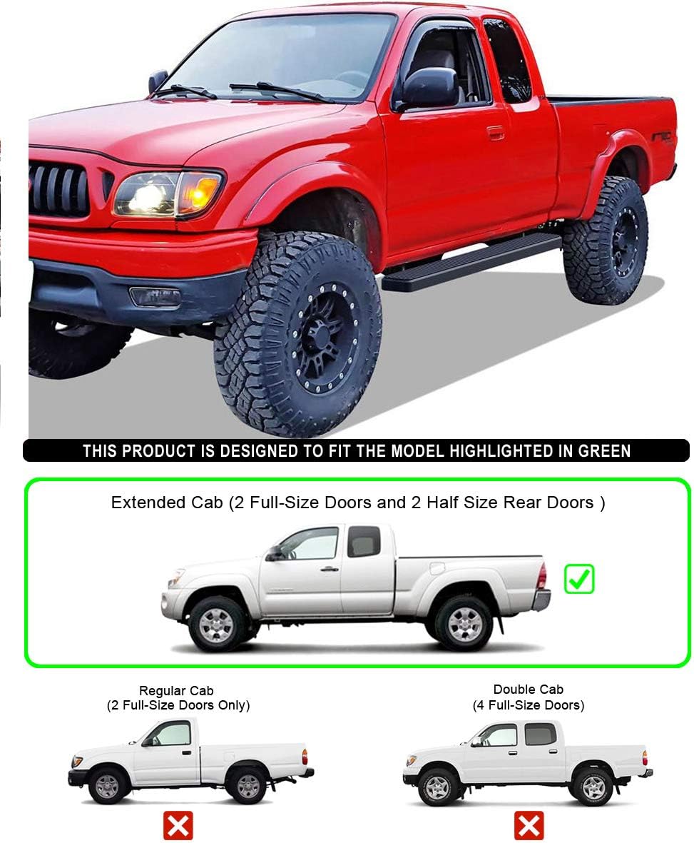 APS Running Boards 5 inches Matte Black Compatible with Toyota Tacoma 1995-2004 Extended Xtra Cab (4WD or Prerunner 2WD 4WD) Stainless Steel (Nerf Bars Side Steps Side Bars)