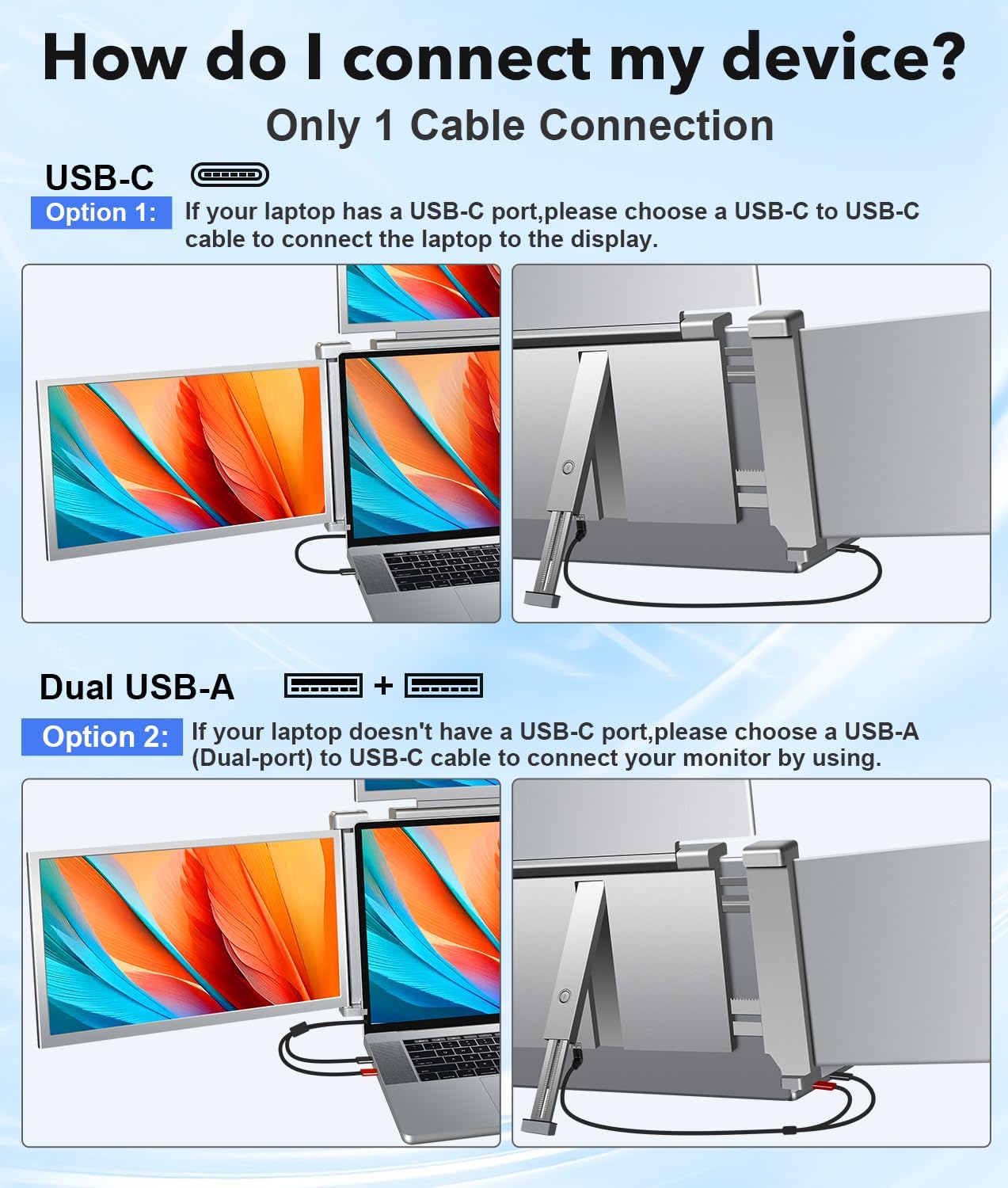 YUTOO 4 Screen Laptop Monitor Extender | One USB-C Cable for M1 M2 M3 | 14' 1080P FHD IPS 4 Screen Monitor for Laptops 13.6~17.3 inch | Quad Screen Extender Display for MacBook/Windows/Switch/PS5