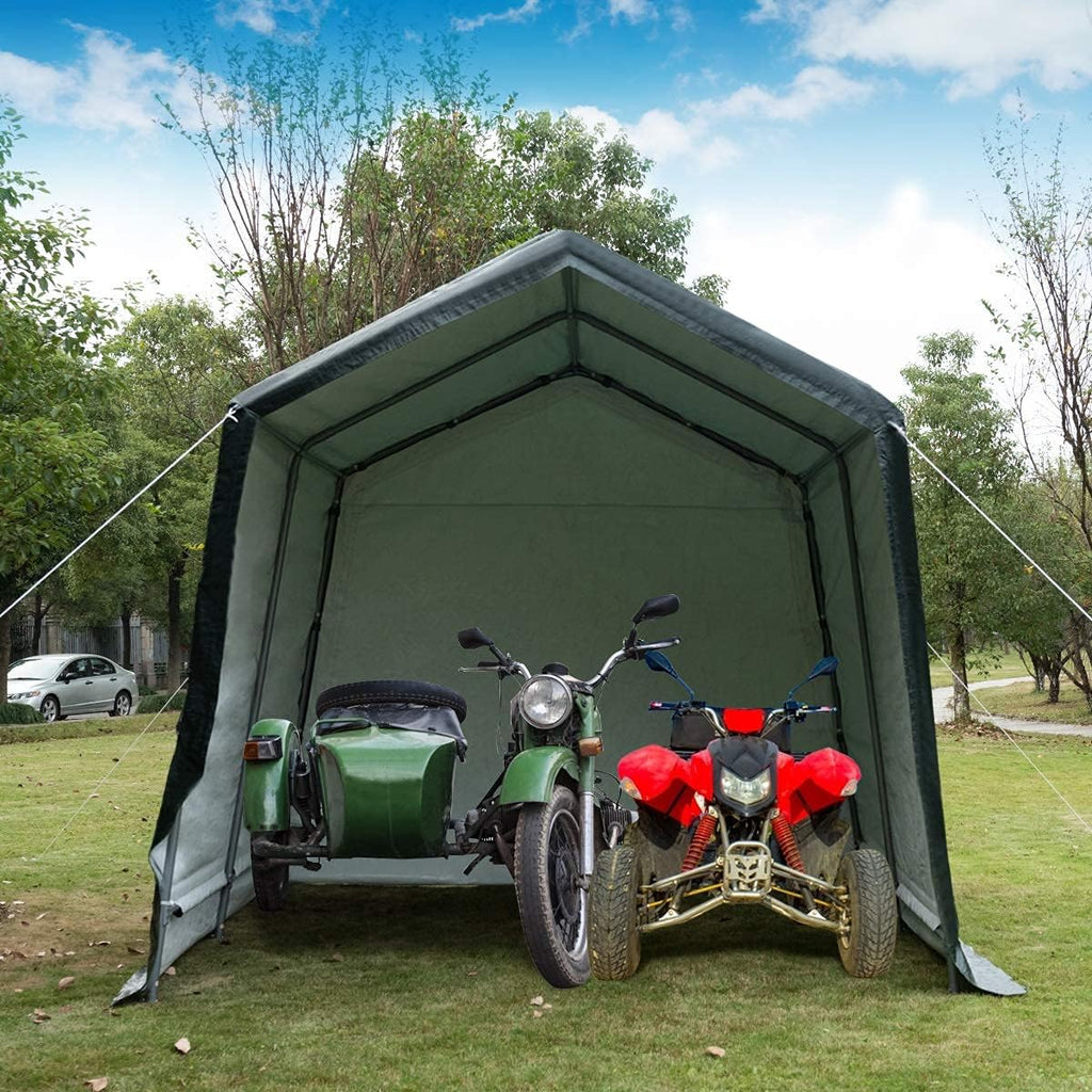 Tangkula 10x10 Ft Outdoor Storage Shelter, Patio Storage Tent, Enclosed Carport Shed w/All-Steel Metal Frame and Waterproof Ripstop Cover, Outdoor Garage Tent with Sidewalls