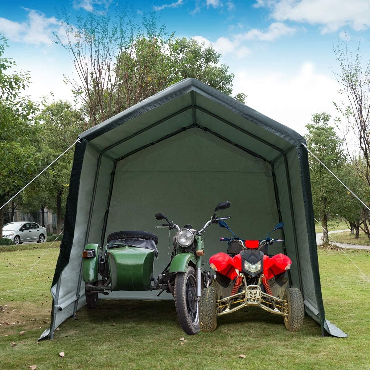 Tangkula 10x10 Ft Outdoor Storage Shelter, Patio Storage Tent, Enclosed Carport Shed w/All-Steel Metal Frame and Waterproof Ripstop Cover, Outdoor Garage Tent with Sidewalls