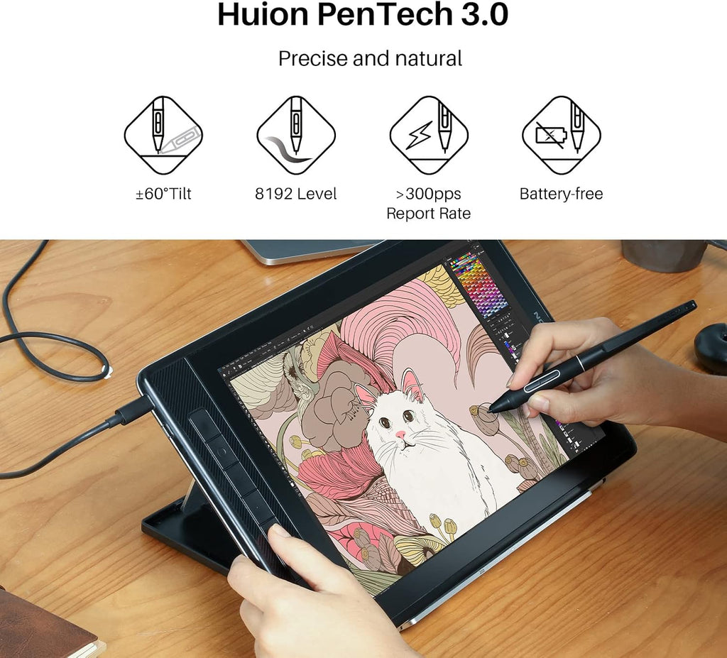HUION Kamvas Pro 13 2.5K QHD Graphics Monitor Drawing Tablet with Screen QLED Full Lamination 145% sRGB Battery-Free Stylus for Windows PC, Mac, Android, 13.3inch Pen Display with Mini Keydial K20