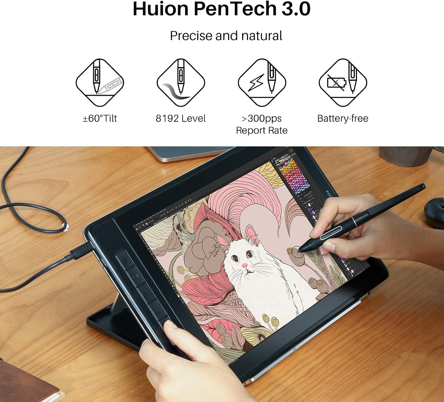 HUION Kamvas Pro 13 2.5K QHD Graphics Monitor Drawing Tablet with Screen QLED Full Lamination 145% sRGB Battery-Free Stylus for Windows PC, Mac, Android, 13.3inch Pen Display with Mini Keydial K20