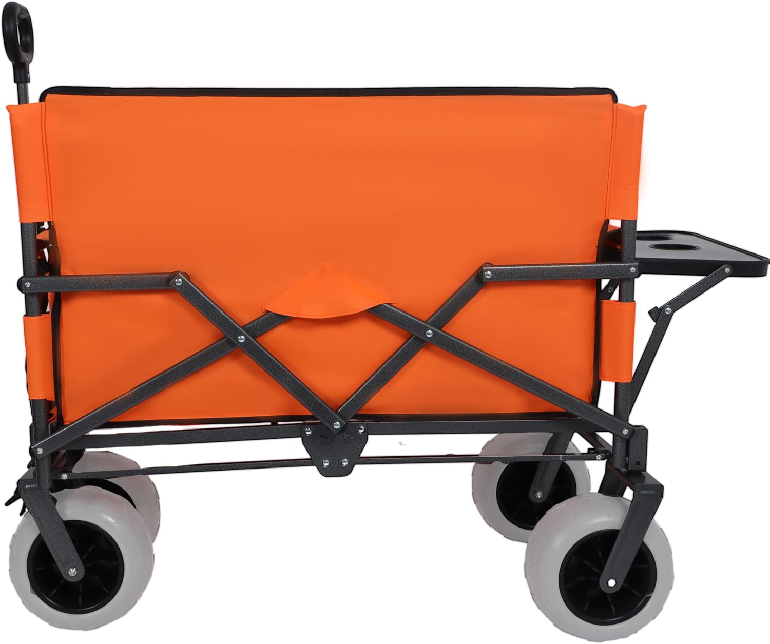 3-in-1 Folding Wagon with Bench Seat – 500lbs Capacity,Reinforced Carbon Steel Frame, 180L Cargo Space– Perfect for Camping, Beach, Outdoor Events & Heavy-Duty Hauling (Orange+ Cup Holder)