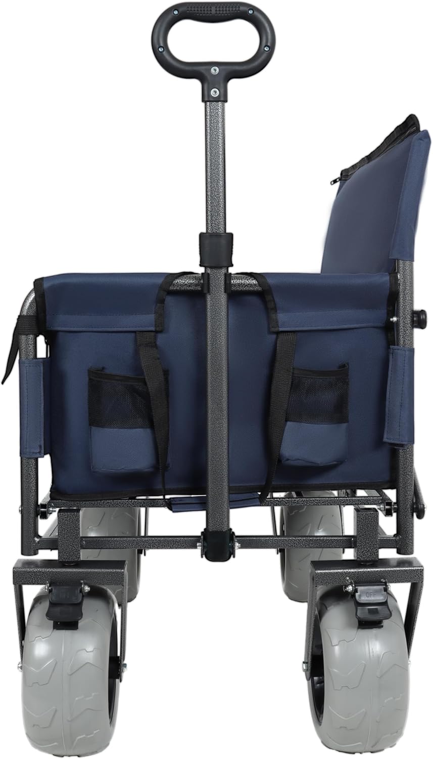 3-in-1 Folding Wagon with Bench Seat – 500lbs Capacity,Reinforced Carbon Steel Frame, 180L Cargo Space– Perfect for Camping, Beach, Outdoor Events & Heavy-Duty Hauling (Blue + Cup Holder)