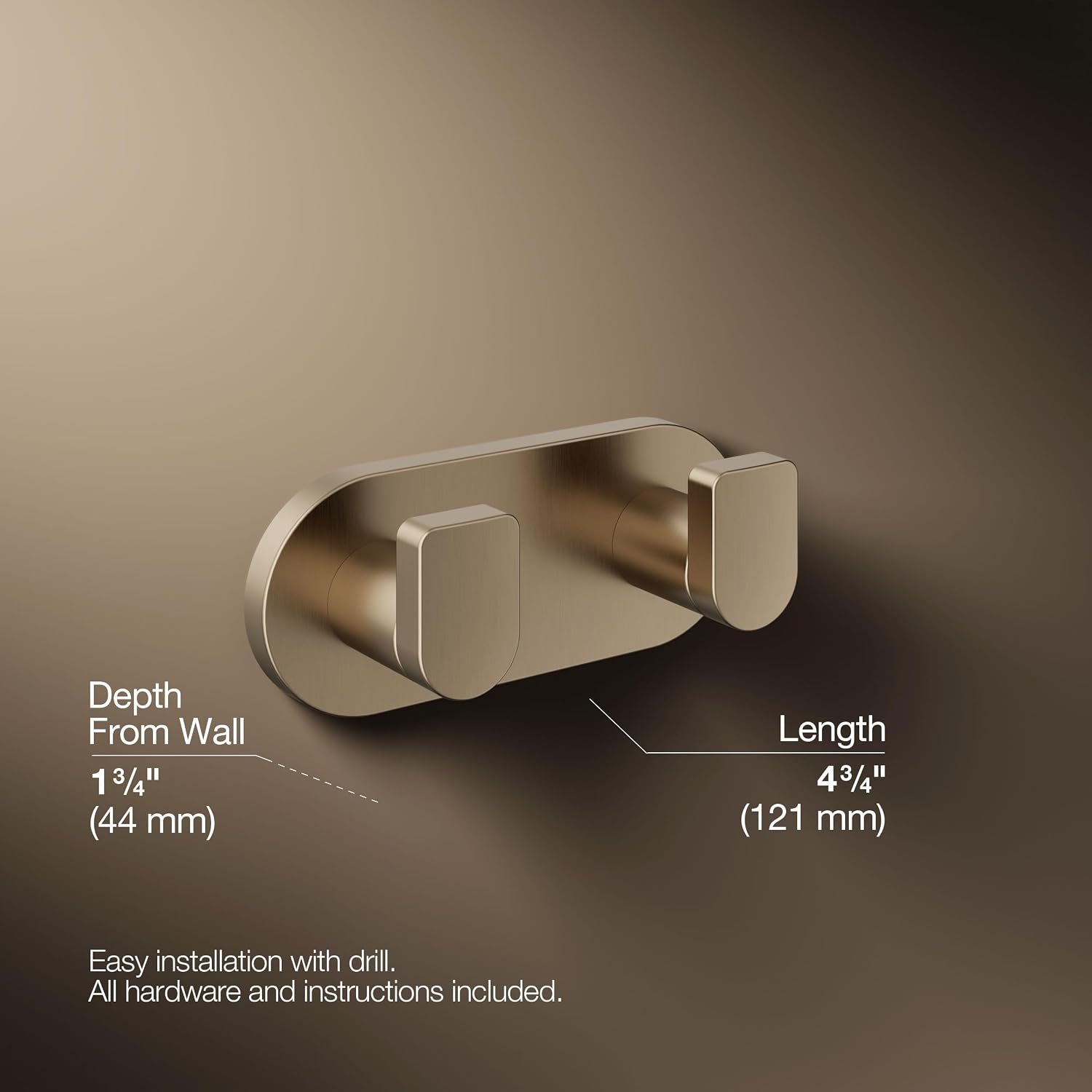 Kohler 73146-BV Composed® Double Robe Hook, Vibrant Brushed Bronze