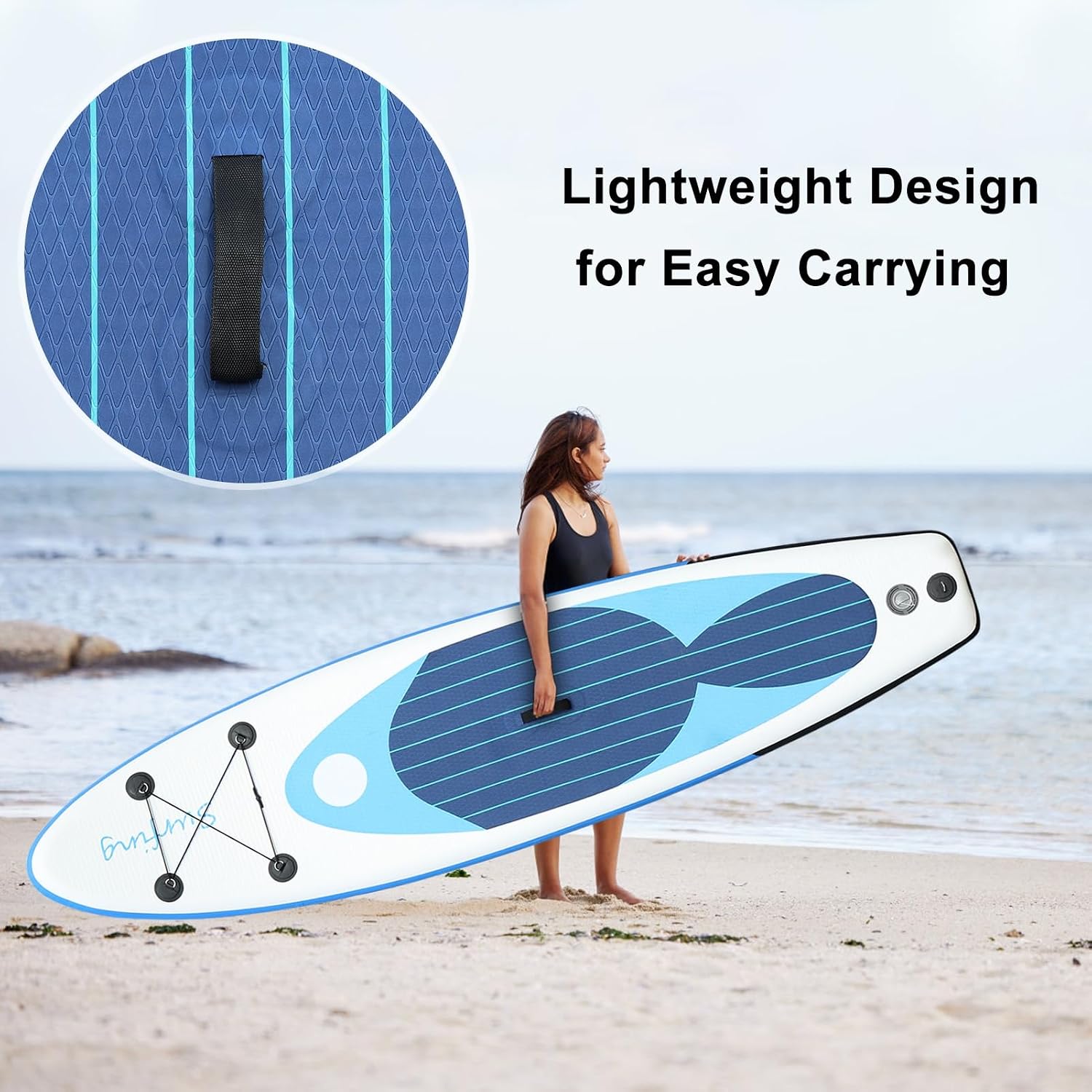 Inflatable Stand Up Paddle Boards with Premium PVC Paddle Board with Carry Bag Board Accessories, Wide Stable Design, Non-Slip Comfort Deck for Youth & Adults Blue