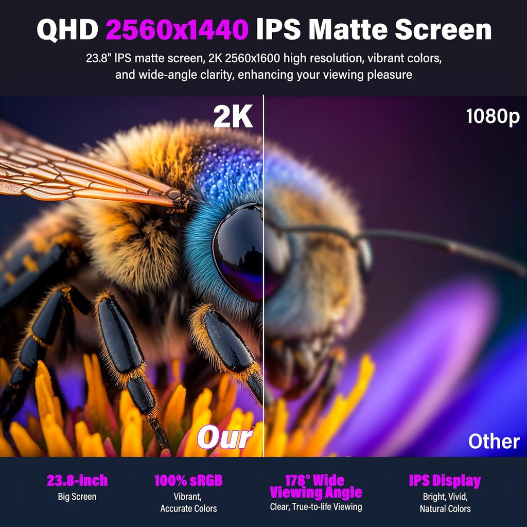 2K 180Hz Portable Gaming Monitor, 23.8' 2560x1440 QHD Fast IPS 115% sRGB Portable Monitor w/180° Adjustable Stand Type-C HDMI Eye Care External Second Screen for Laptop Phone PS4 PS5 Switch Xbox PC