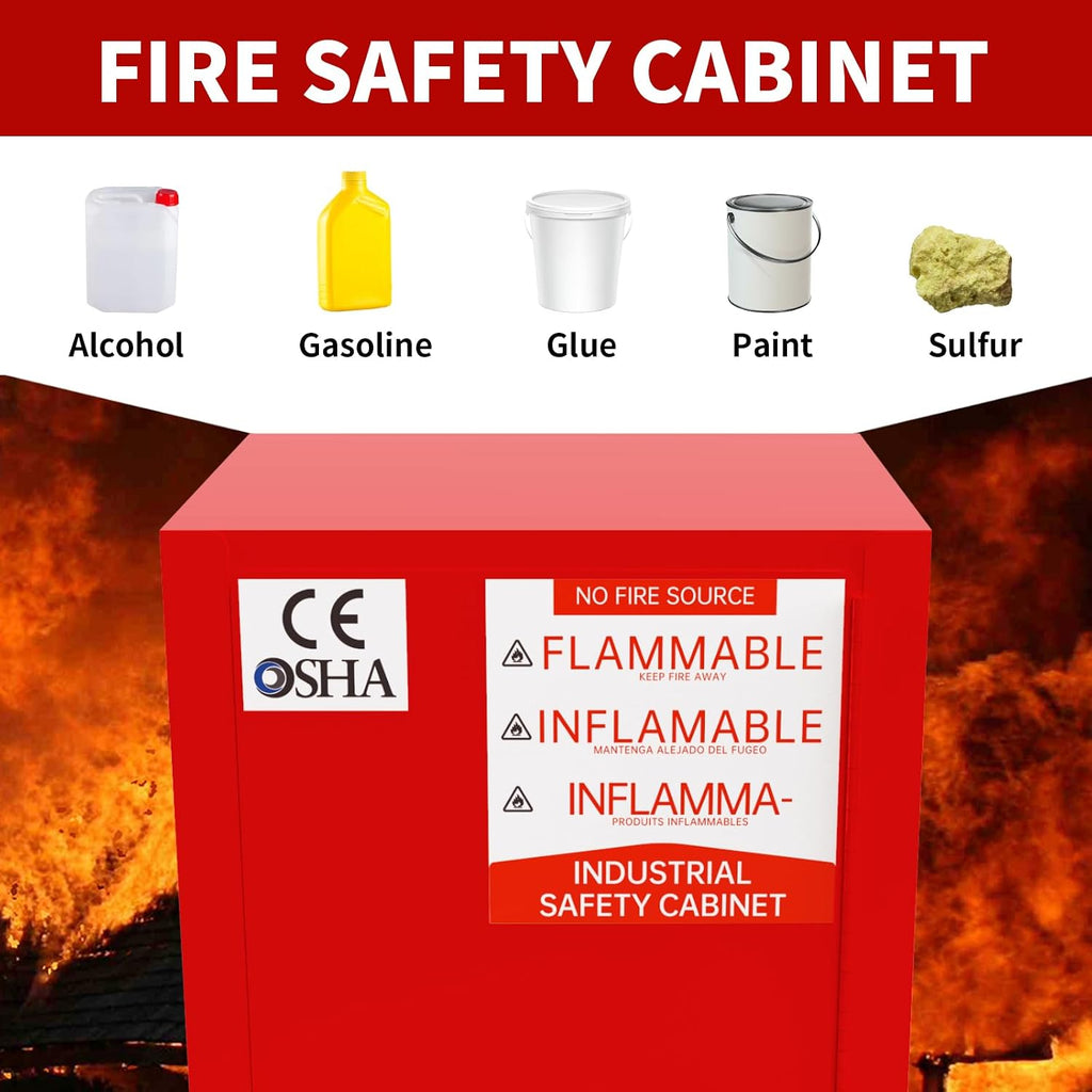 34 Gallon Flammable Cabinet 35H x 23.23W x 18.2D, Galvanized Steel Safety Storage Cabinet, Adjustable Shelf for Commercial Industrial Home Use (Red)