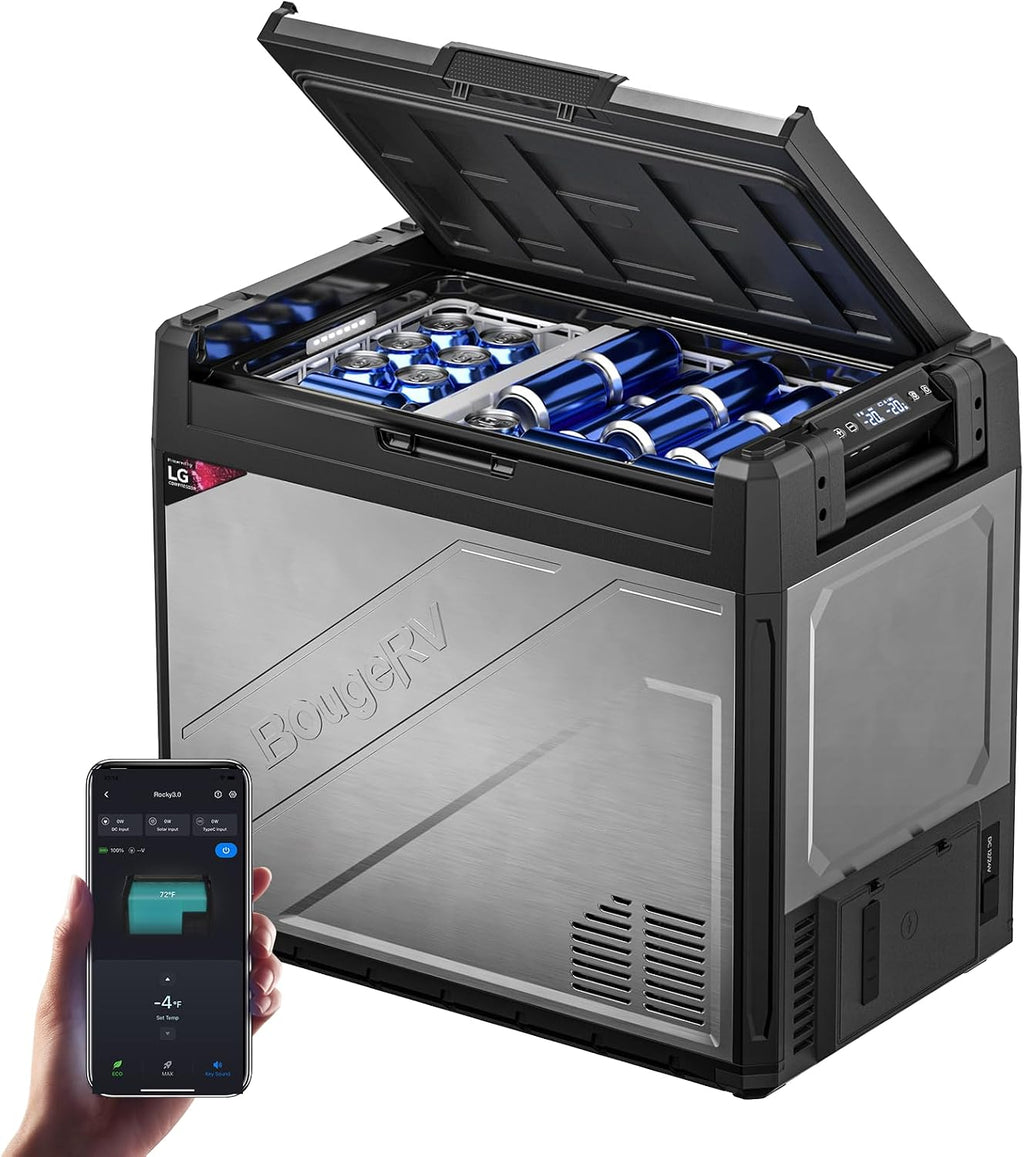 BougeRV 12 Volt Portable Refrigerator, 81 Quart Dual Zone Car Fridge Freezer with APP Control, Compressor Cooler 12/24V DC, 110~240V AC for Overlanding, Camping, Travel, RV(2026 New Model: Rocky V3.0)
