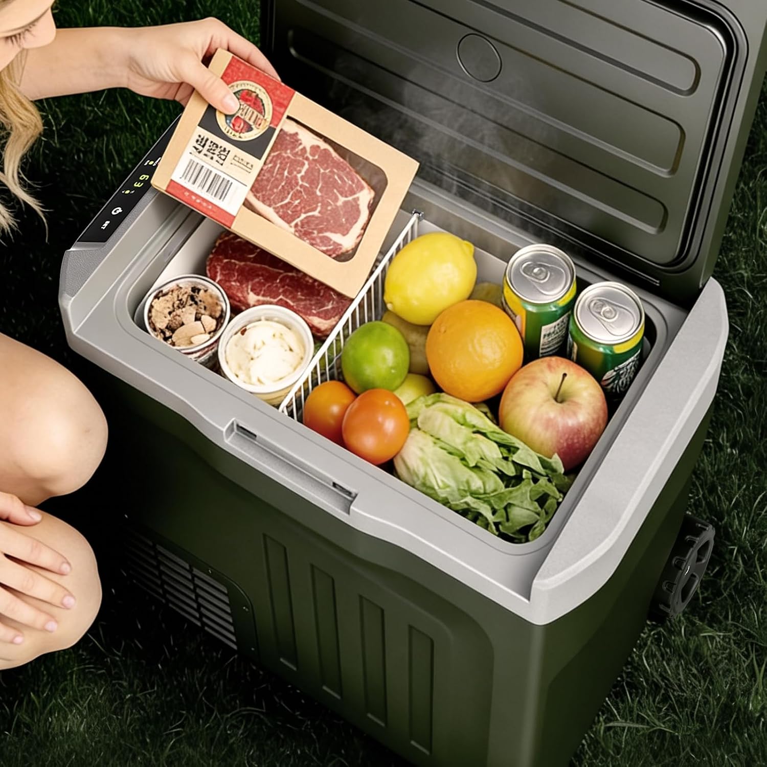 Electactic 12V Portable Refrigerator, 42 Quart(40L) Electric Cooler for Car Dual-Voltage 12V/24V DC Car Fridge, -4°F to 68°F Portable Freezer With Wheels, Truck, RV, Camping, Home, Road Trips，Green