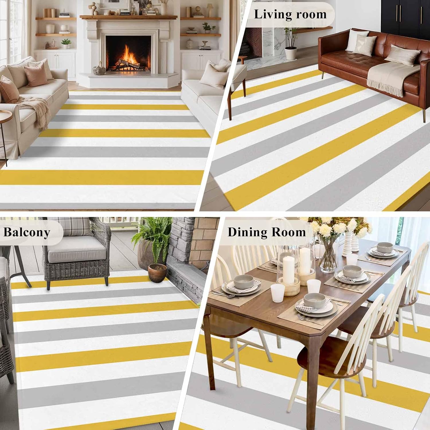 6x9 Dining Room Rugs for Under Table, Orange Grey Striped Washable Large Area Rug for Living Room, Geometric Vertical Stripes White Low Pile Carpets Non-Slip Floor Rugs for Bedroom Office
