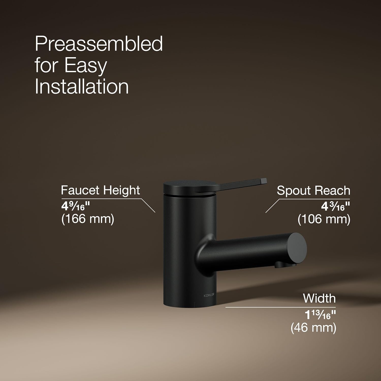 KOHLER K-33590-4N-BL Elate® Short Single-Handle Bathroom Sink Faucet, Single-Hole Bathroom Faucets, 0.5 GPM, Matte Black