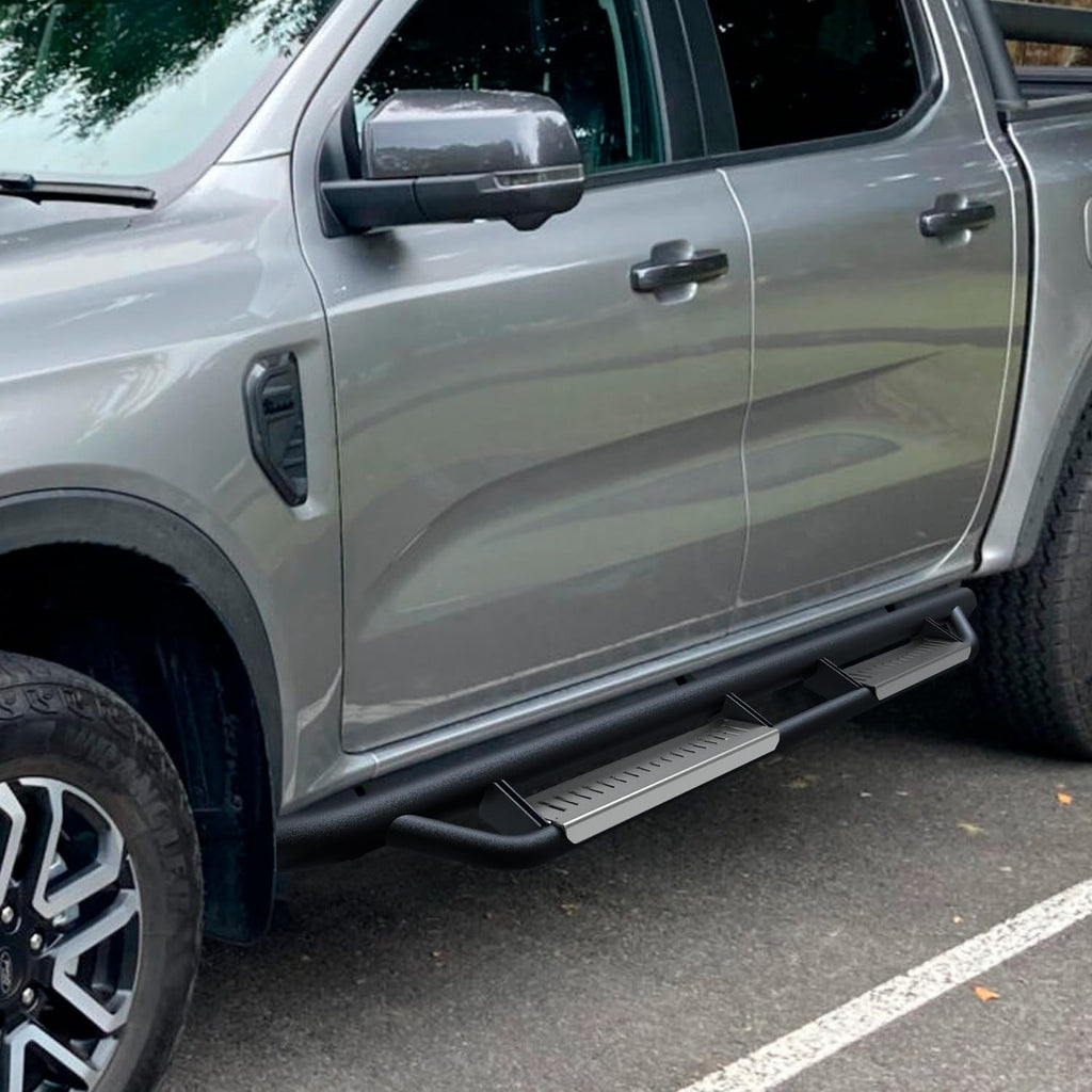 Running Boards Compatible with Ford Ranger 2019-2025 Super Crew Cab 4 Full Size Doors Stainless Steel Paintable Side Steps Fit for Ranger Non-Slip Rails Step Nerf Bar Truck Pickup Rock Sliders