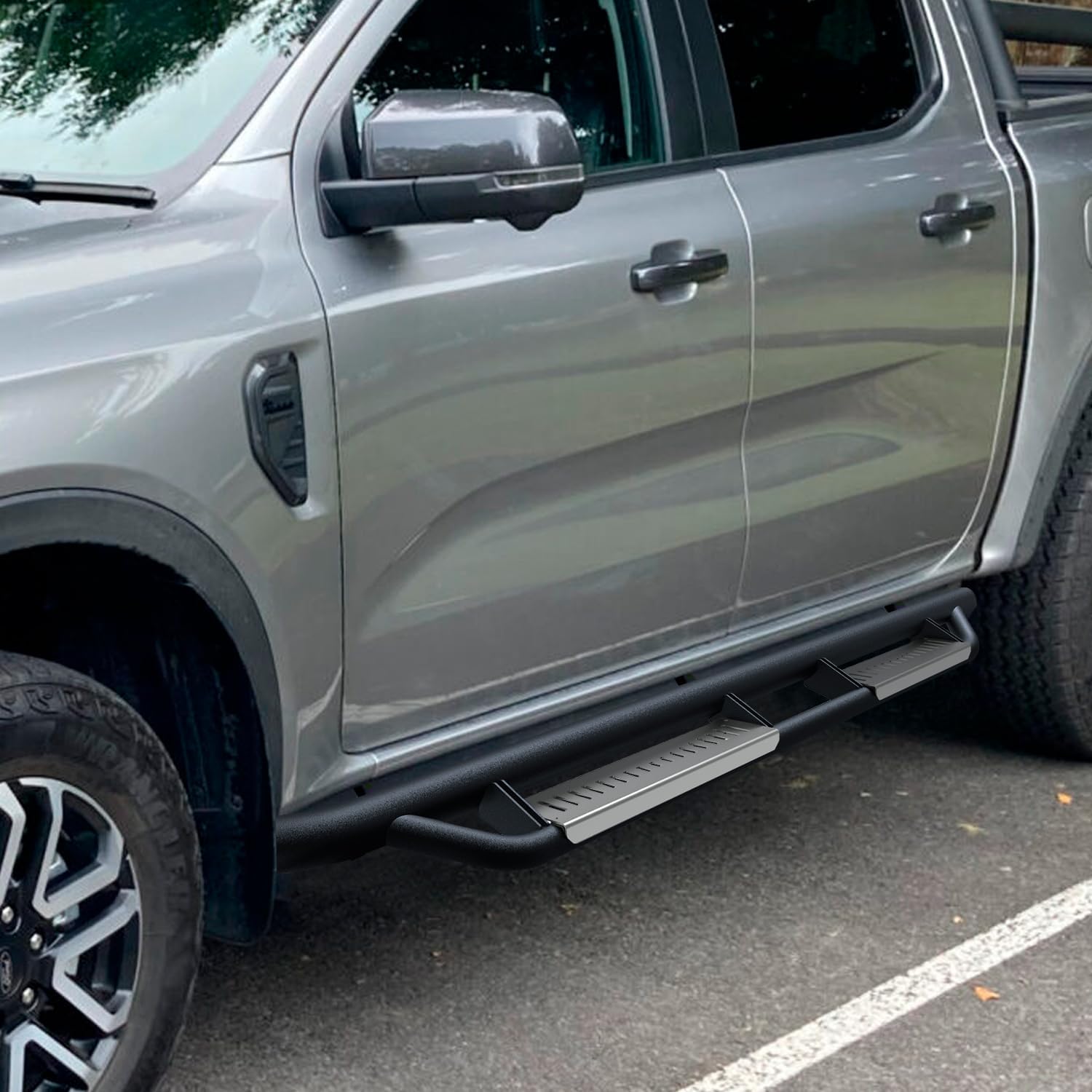 Running Boards Compatible with Ford Ranger 2019-2025 Super Crew Cab 4 Full Size Doors Stainless Steel Paintable Side Steps Fit for Ranger Non-Slip Rails Step Nerf Bar Truck Pickup Rock Sliders
