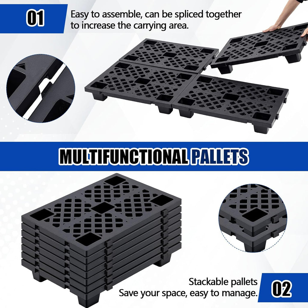 8 Pcs Plastic Pallets for Basement Storage Nestable Moisture Waterproof Lightweight Floor Pallets with Breathable Grid for Indoor Outdoor Supermarket Warehouse (23.6 x 15.8 x 3.9 Inch,Black)