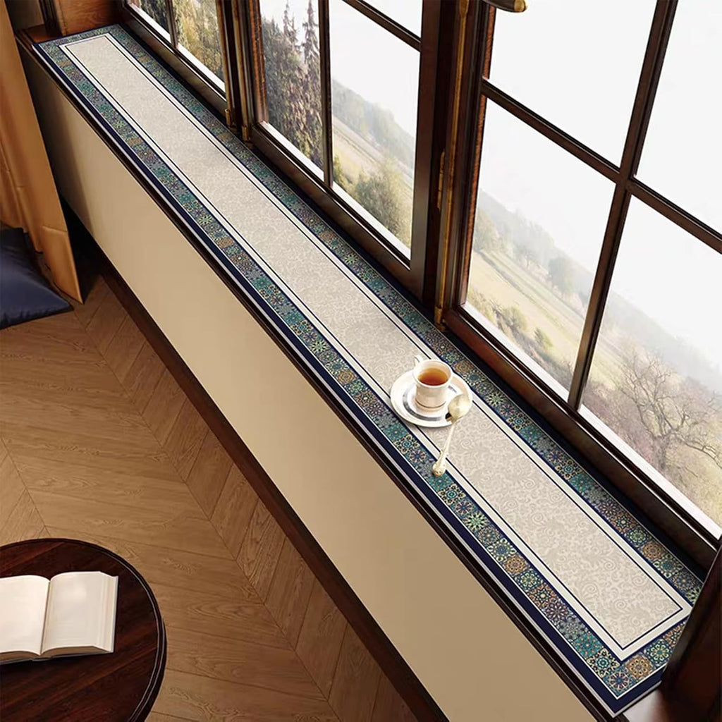 Cuttable Window Sill Mat - Narrow Bay Window Countertop Protector Cushion, Dust-Proof & Waterproof Liner Pad Guard with Non-Slip Backing, Retro Style(27x47in/70x120cm)