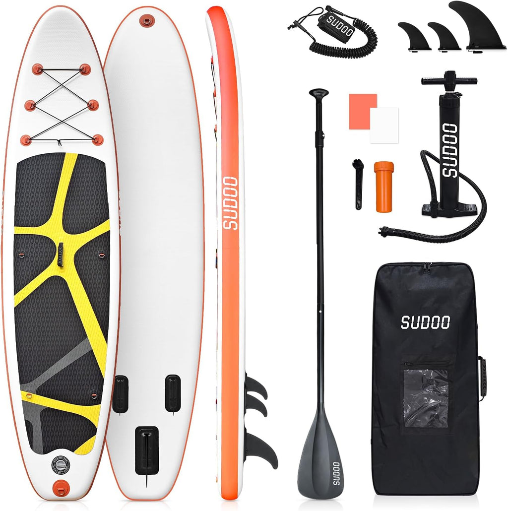 SUDOO Inflatable Stand Up Paddle Board 10'/ 10'6' SUP with 450LB Weight Capacity Adjustable Paddle Wide Stable Non Slip EVA Deck Complete Accessories for Adults Beginners Youth Outdoor Water Sports