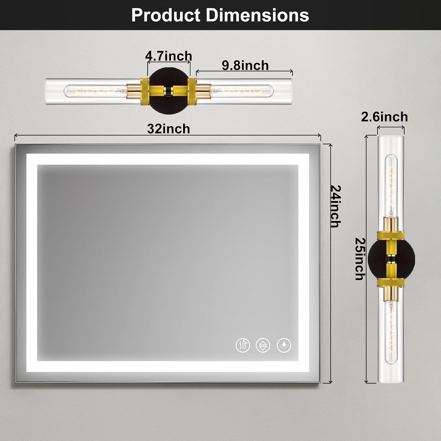 LaLuLa 2-Pack Hardwired Black and Gold Bathroom Vanity Light Fixtures – Modern 2-Light Wall Sconces with Knurled Texture and Clear Glass Shades, Bathroom Lighting Fixtures Over Mirror, 25 Inch