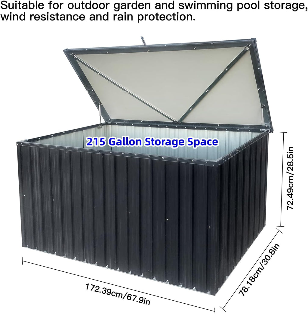 215 Gallon Outdoor Storage Box, Metal Deck Box with Waterproof UV-Resistant and Hydraulic Rod Design for Poolside, Patio, Backyard (Medium)