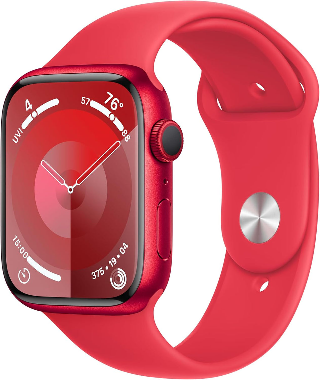 Apple Watch Series 9 [GPS 45mm] (Product) RED Aluminum Case with (Product) RED Sport Band S/M (Renewed)