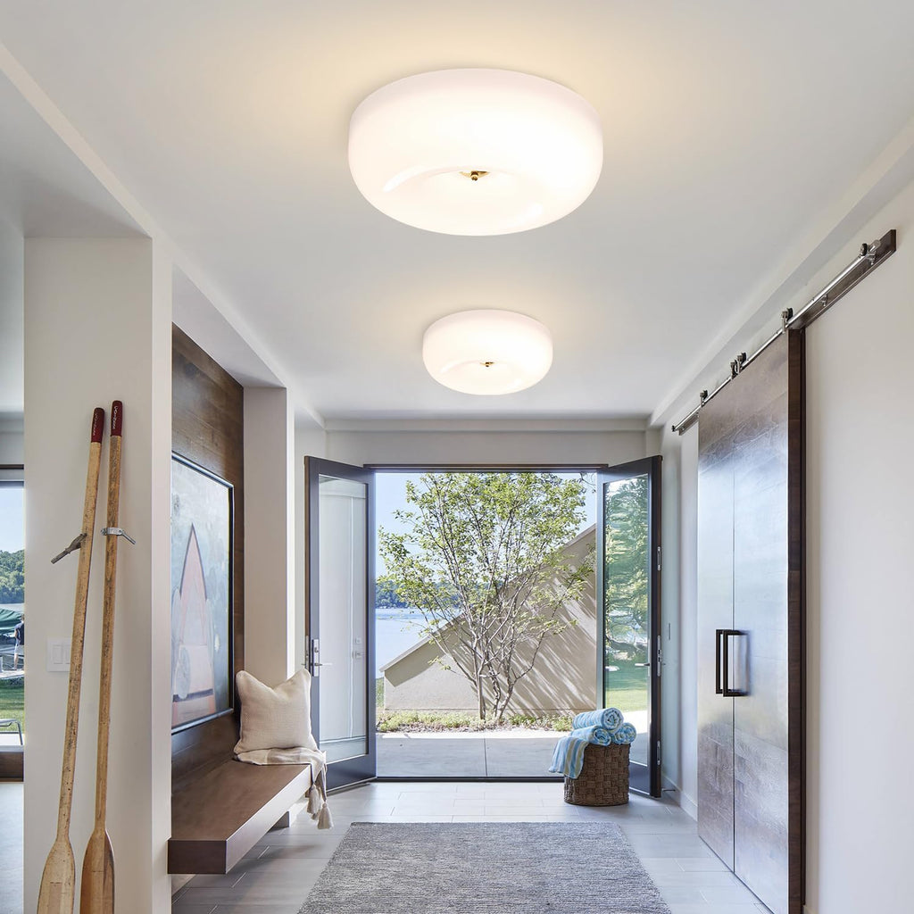 16' Large Milk Glass Flush Mount Ceiling Light Vintage Semi Flush Light Fixture Mid Century Modern Kitchen Ceiling Light White LED Ceiling Lights Schoolhouse Light Fixture