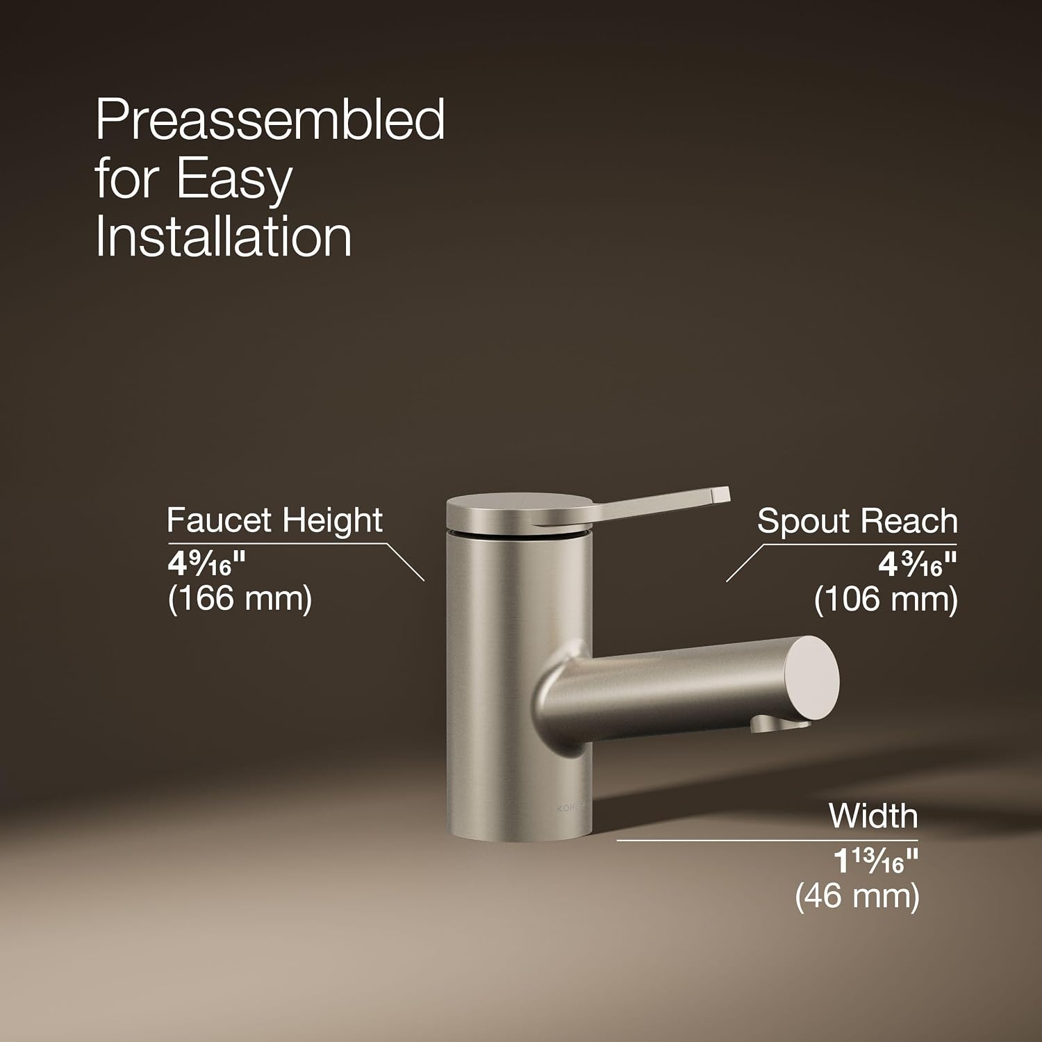 KOHLER K-33590-4N-BN Elate® Short Single-Handle Bathroom Sink Faucet, Single-Hole Bathroom Faucets, 0.5 GPM, Vibrant Brushed Nickel