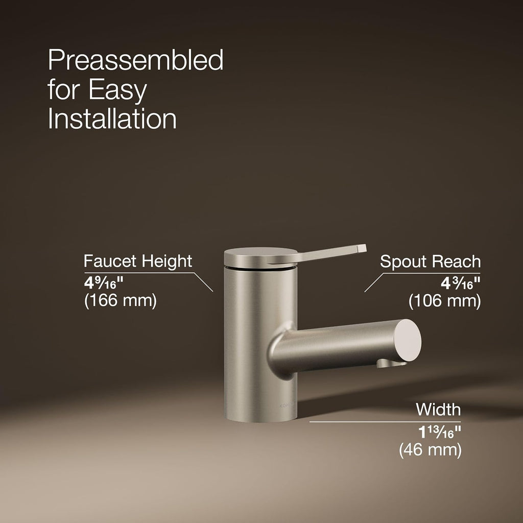 Kohler K-33590-4-BN Elate® Short Single-Handle Bathroom Sink Faucet, Bathroom Faucets, 1.2 GPM, Vibrant Brushed Nickel