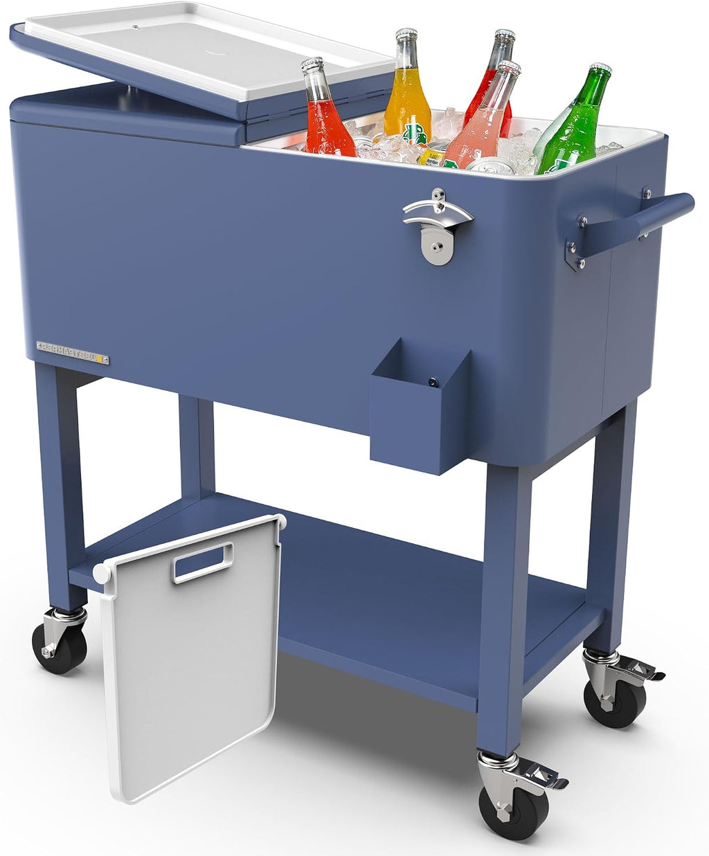 Permasteel Party Cooler with Divider, Removable Basin, Spacious 80-Qt Capacity, Chills 36hrs, Serving Tray, Rolling Ice Chest for Indoor & Outdoor