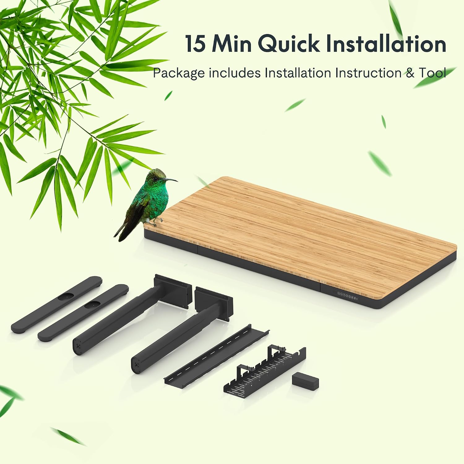 FLEXISPOT Q8 55' Bamboo Standing Desk, Dual Motor 3 Stages Adjustable Height Electric Computer Workstation w/Wireless Charging, Drawer, Quick Install, 220lbs Capacity (Bamboo Tabletop + Black Frame)