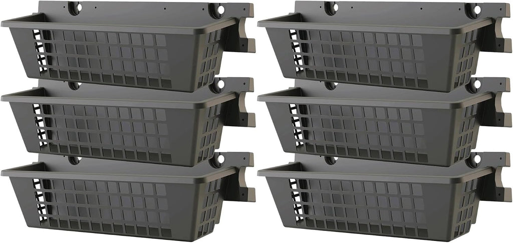 Suncast 6 Pack Accessory Baskets, Resin Organizers for Shed, Black, 25' x 7.25' x 7' - Outdoor Storage, 30 lb Weight Capacity, EZ Bolt Wall-Mount