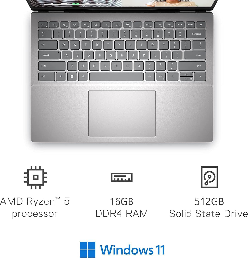 Dell Inspiron 14 Inch FHD Touchscreen Business Laptop, AMD Ryzen 5 5625U (6 Cores, Up to 4.3Ghz), 16GB RAM, 512GB SSD, Windows 11 Pro, Backlit Keyboard, Fingerprint Reader, Silver