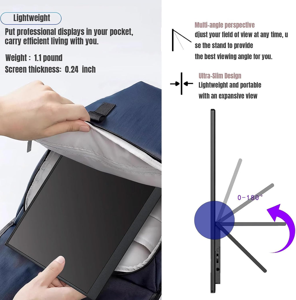 14' Portable Monitor Ultra-Slim 3000 * 2000P LTPS/ 3K HDR,Bracket Laptop Screen Extender, HDMI/Type C Port Second Screen for Laptop/PC/Mac/Phone/Xbox/PS4/Switch