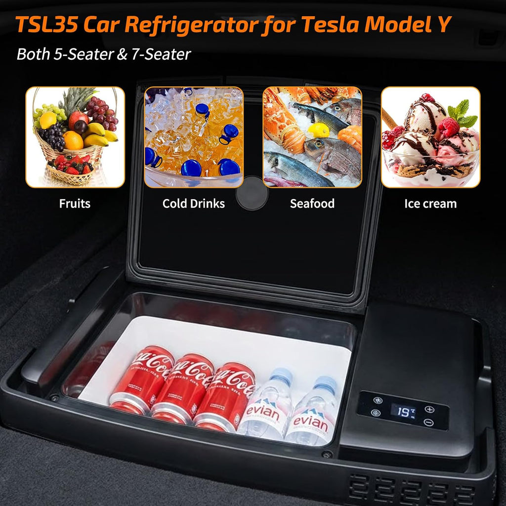 Car Refrigerator for Tesla Model Y, 37QT (35L) 12V Portable Freezer, -4℉~68℉ Trunk Fridge with APP Control, Low Noise & Energy Saving, Camping Road Trip Tailgating, 12/24V DC & 110-240V AC (Black)