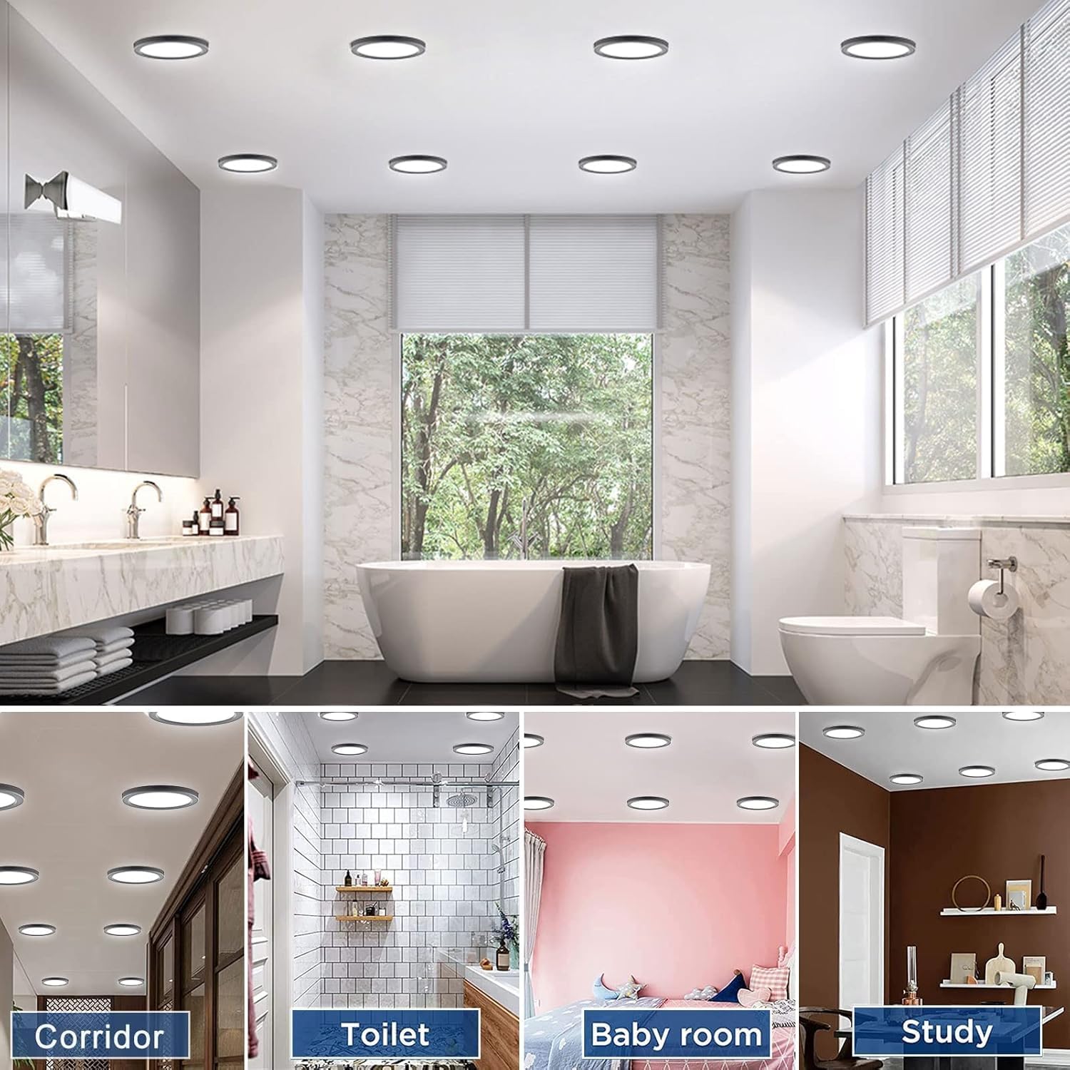 5.4' Flush Mount Ceiling Light Dimmable with ETL CERT, 5000K Black LED Ceiling Lights Ultra Thin Round Ceiling Light Fixture for Bedroom, Bathroom,Kitchen, Hallway,Basement,Closet,28Pack