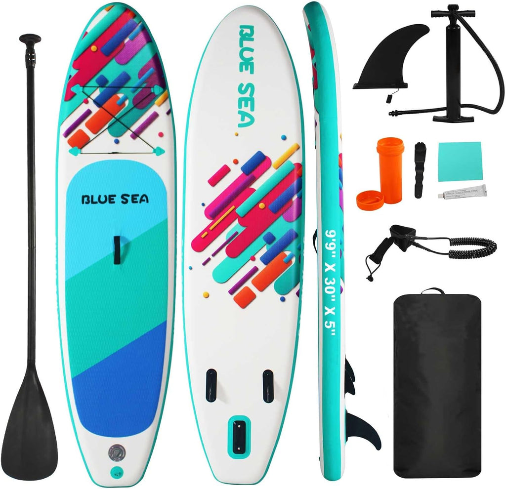 Inflatable Stand up Paddle Board, Extra Wide SUP, with Premium Paddleboard Accessories, Hand Pump, Backpack, Adult & Youth, for Yoga Fishing Paddling