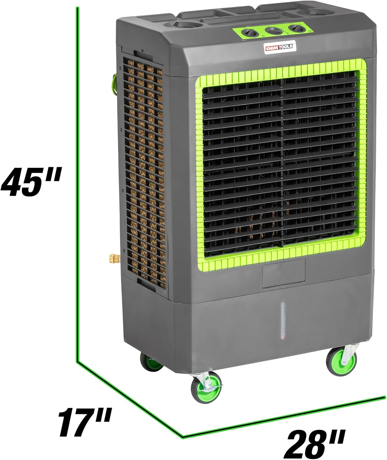 OEMTOOLS 23969 Swamp Cooler, Evaporative Air Cooler, 3-Speed Fan, Cools 1600 sq ft, 5300 CFM, Indoor and Outdoor, Includes Tool Tray and Large Casters, GFCI Plug for Outdoor Safety