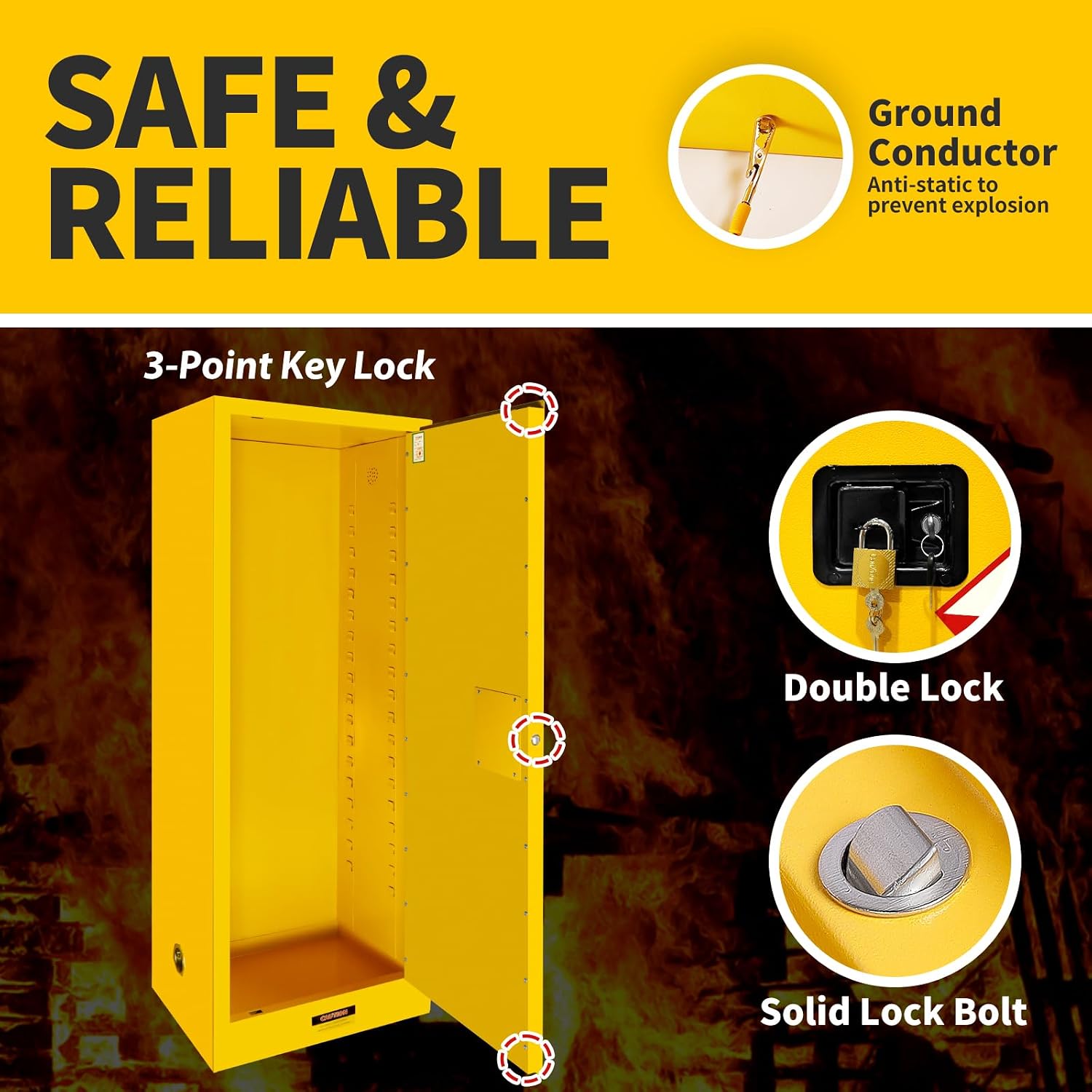 185 Gallon Flammable Storage Cabinet 75H x 25W x 30D, Yellow Galvanized Steel Safety Cabinet, Adjustable Shelf Fireproof Cabinet with 3-Point Key Lock, for Commercial Industrial and Home Use