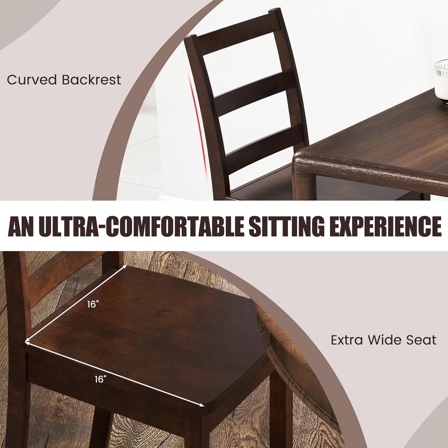 GOFLAME Dining Chairs Set of 4, Ladder Back Side Chairs with Solid Rubber Wood Legs & Non-Slip Food Pads, 4-Pack Space-Saving Armless Dining Chairs for Dining Room, Living Room, Restaurant, Brown