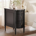 STO'SENSE Nightstand w/Charging Station & 3 Drawers, Pre-Assembled, Vintage Side Table w/Antique-Finished Pulls, Rustic Wood Finish, Narrow End Table w/Turned Legs for Bedroom (1, Black)