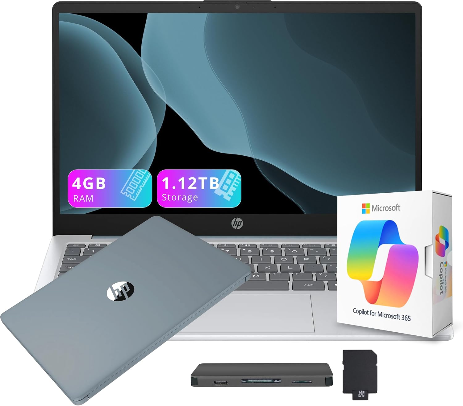 HP Stream 14' HD Student&Business Laptop with AI Copilot, AMD Athlon 7120, 4GB RAM, 1.12TB Storage (128GB SSD + 1TB Docking Station), 1 Year Office 365, Radeon Graphics, Win 11, Moonlight Blue