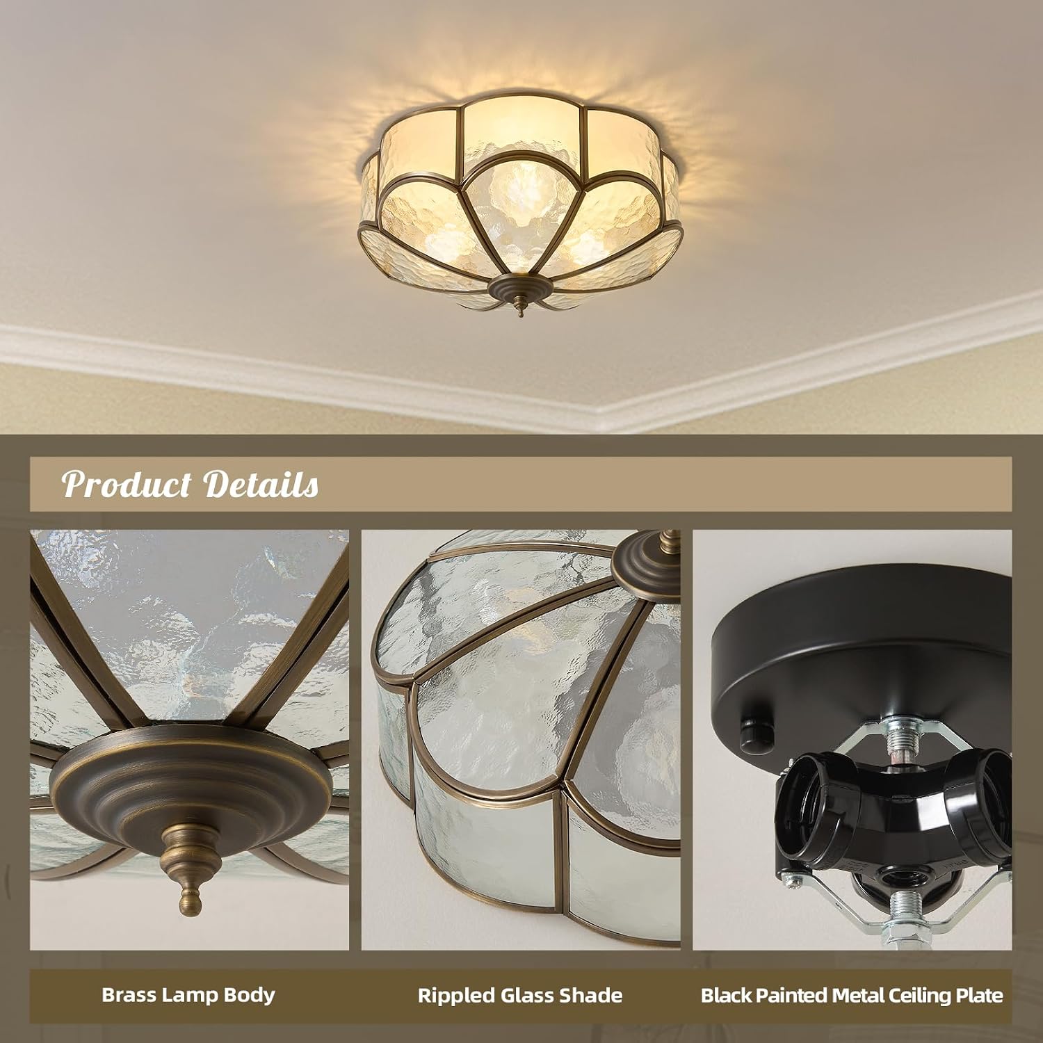 Vintage Black Glass Ceiling Light - Small 11.8 in Bronze Mid Century Flush Mount Lighting Fixtures - Art Deco Antique Modern Lamps for Hallway Bedroom Kitchen Entryway Farmhouse Bathroom Hall Laundry