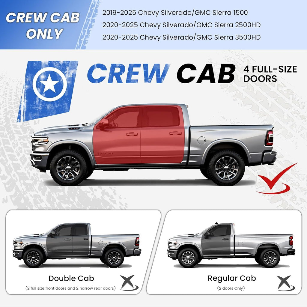 PZ 6' Running Boards Anti-Slip Side Steps Compatible with Chevy Silverado/GMC Sierra 1500 Double Cab 2019-2025, 2020-2025 for 2500HD 3500HD,500LBS No Drill Truck Running Boards Direct Fit Nerf Bar