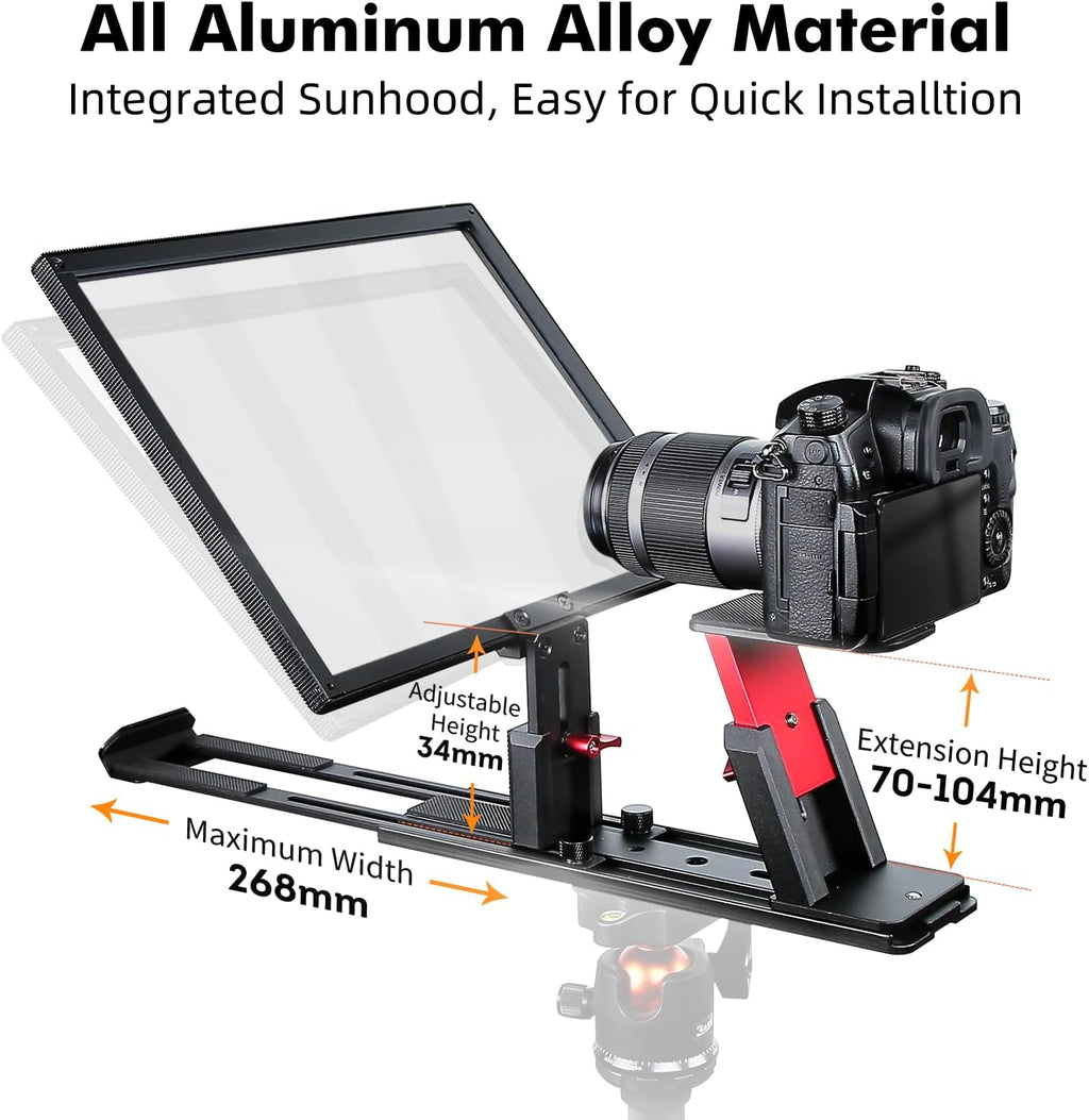 Desview T12S Teleprompter 12.9 inch Metal Teleprompter High Display Glass Compatible with Smartphone Tablet ipad Camera Easy Assembly Carry Case Included Great Partner for Video Making