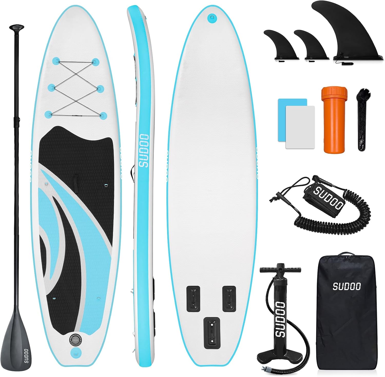 SUDOO Inflatable Stand Up Paddle Board 10'/ 10'6' SUP with 450LB Weight Capacity Adjustable Paddle Wide Stable Non Slip EVA Deck Complete Accessories for Adults Beginners Youth Outdoor Water Sports